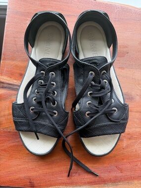 CHANEL Black Quilted Lace-Up Open Sandals